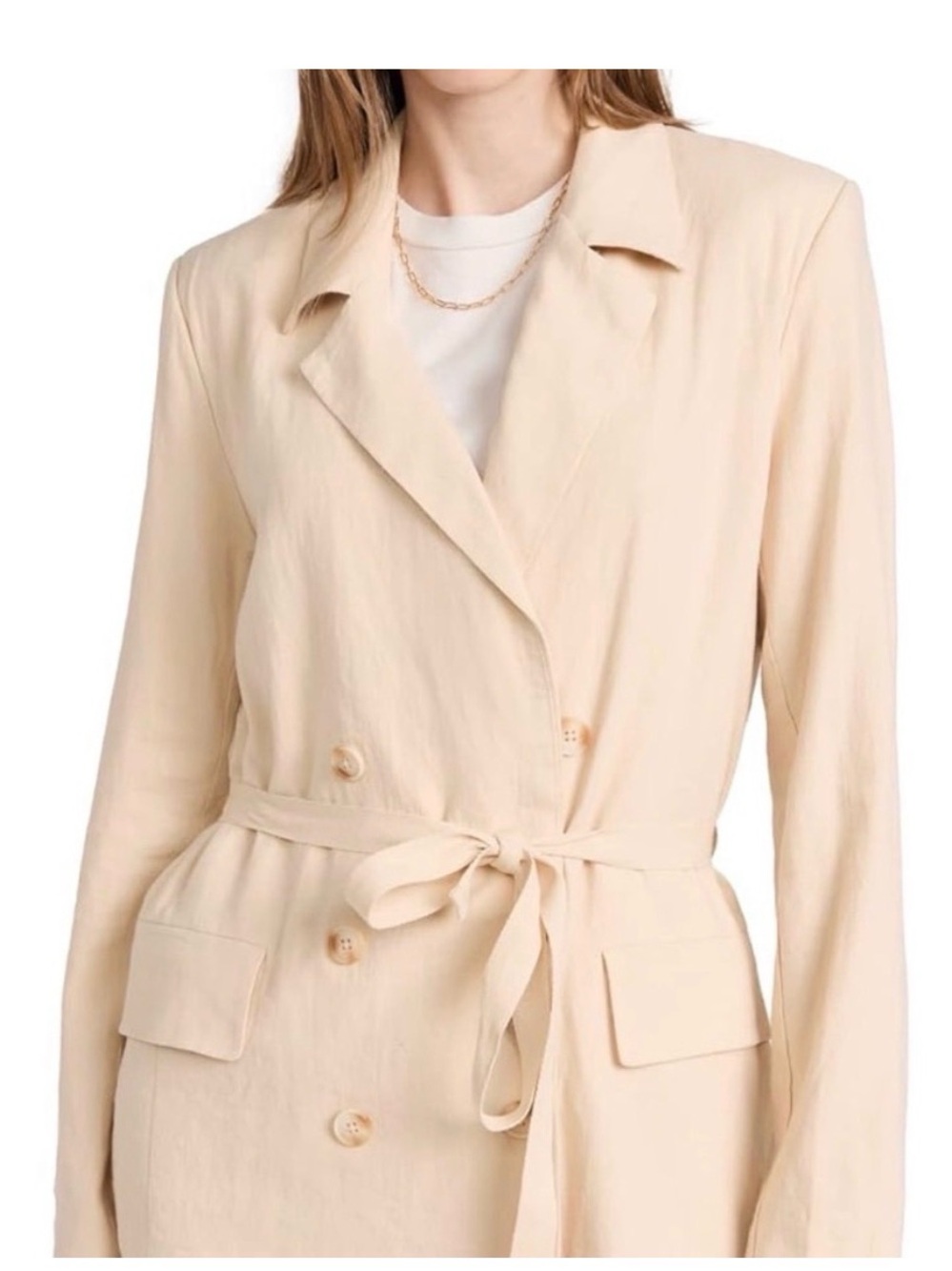Free People Cream Belted Double-Breasted Blazer